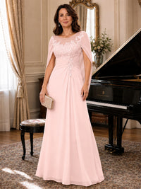 Elegant Applique Chiffon Mother of the Bride Dress with Cape Sleeves