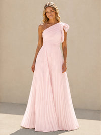 One Shoulder Pleated Chiffon A-Line Floor-Length Bridesmaid Dress