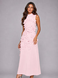 3D Floral Applique High Neck Prom Maxi Dress