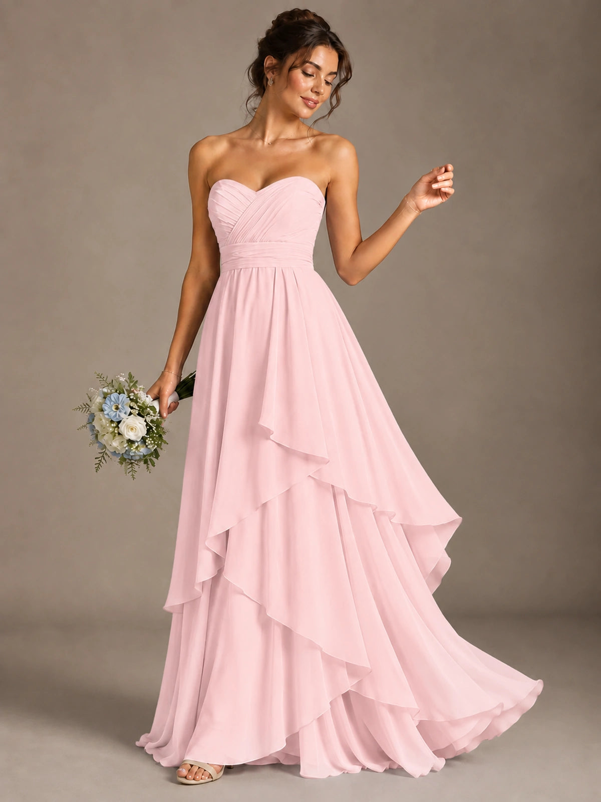Strapless Ruffle A-Line Maxi Dress