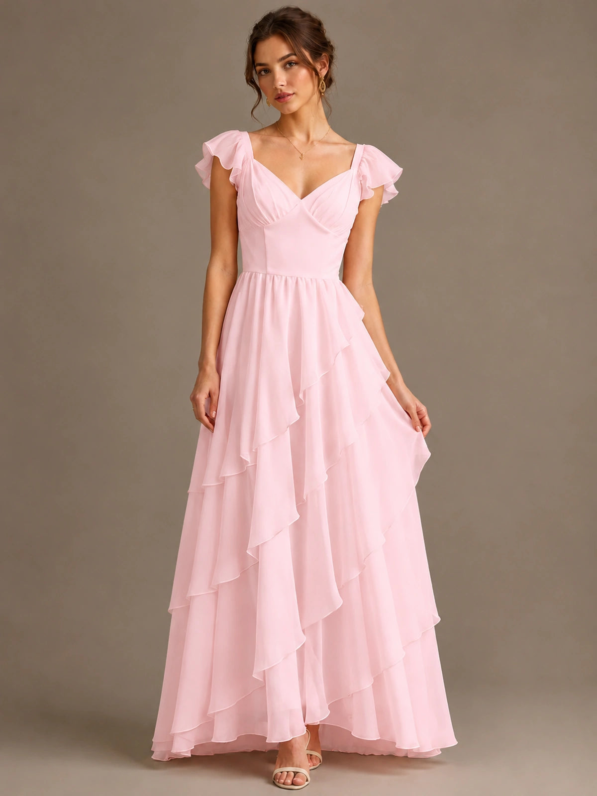 Ruffle Tiered V Neck Maxi Dress