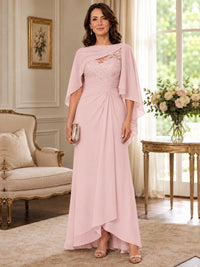 Elegant Chiffon Mother of the Bride Dress with Lace Applique and Cape Sleeves