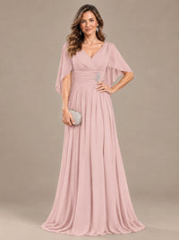 Ruched V Neck Mother of The Bride Dresses with Shawls Appliques and Cap Sleeves
