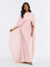 Satin Cape Prom Dresses Meramid Maxi Dress