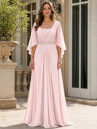 Elegant V-Neck Sequined Chiffon Mother of the Bride Dress with Flutter Sleeves