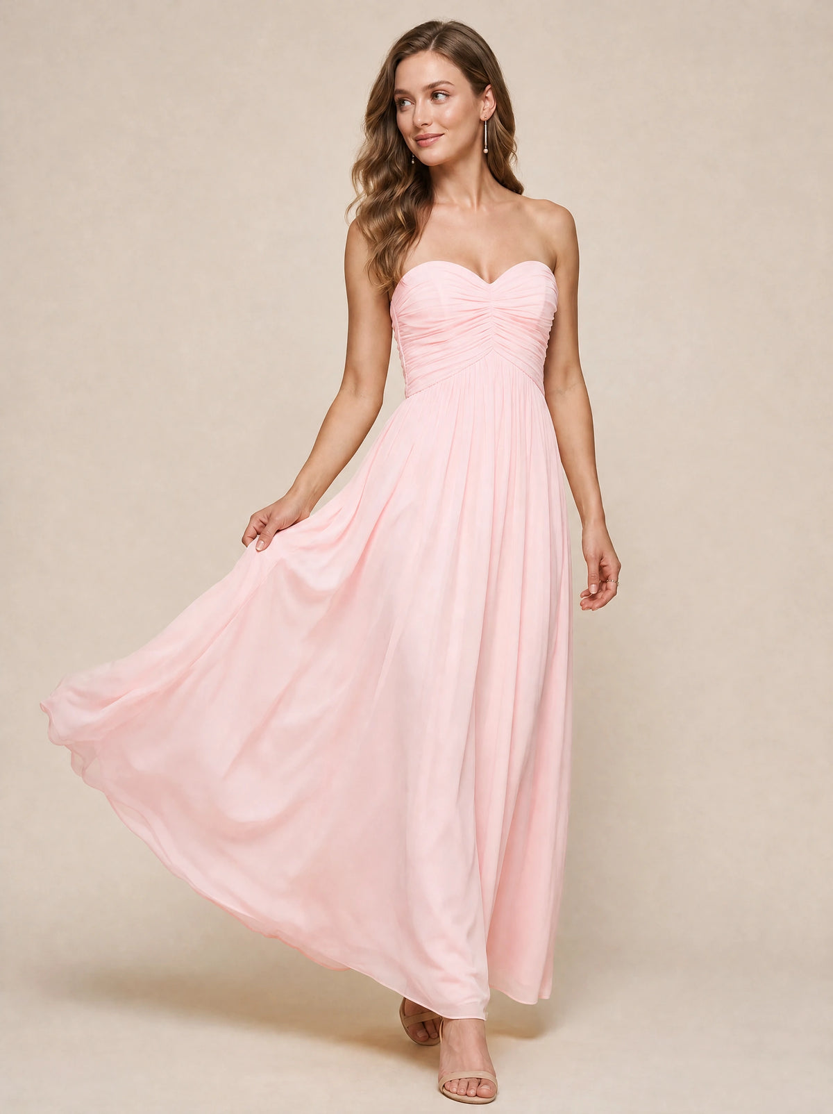 Strapless Pleated Chiffon A-Line Bridesmaid Dress