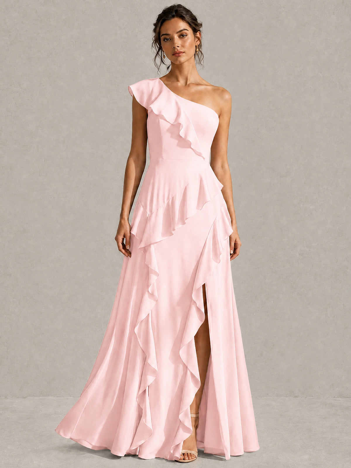 Sage Green One Shoulder Ruffle Bridesmaid Dress