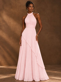 Wrap Pleated Prom Dress Halter A-line Chiffon Formal Wedding Dress