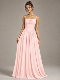 Spaghetti Strap Ruched Chiffon Maxi Dress with Backless