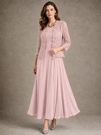 2-Piece Chiffon Mother of the Bride Dress with Lace Jacket