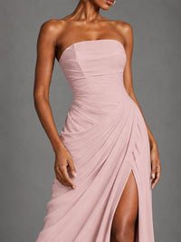 Strapless Bodycon Pleated Chiffon Formal Dress with Slit