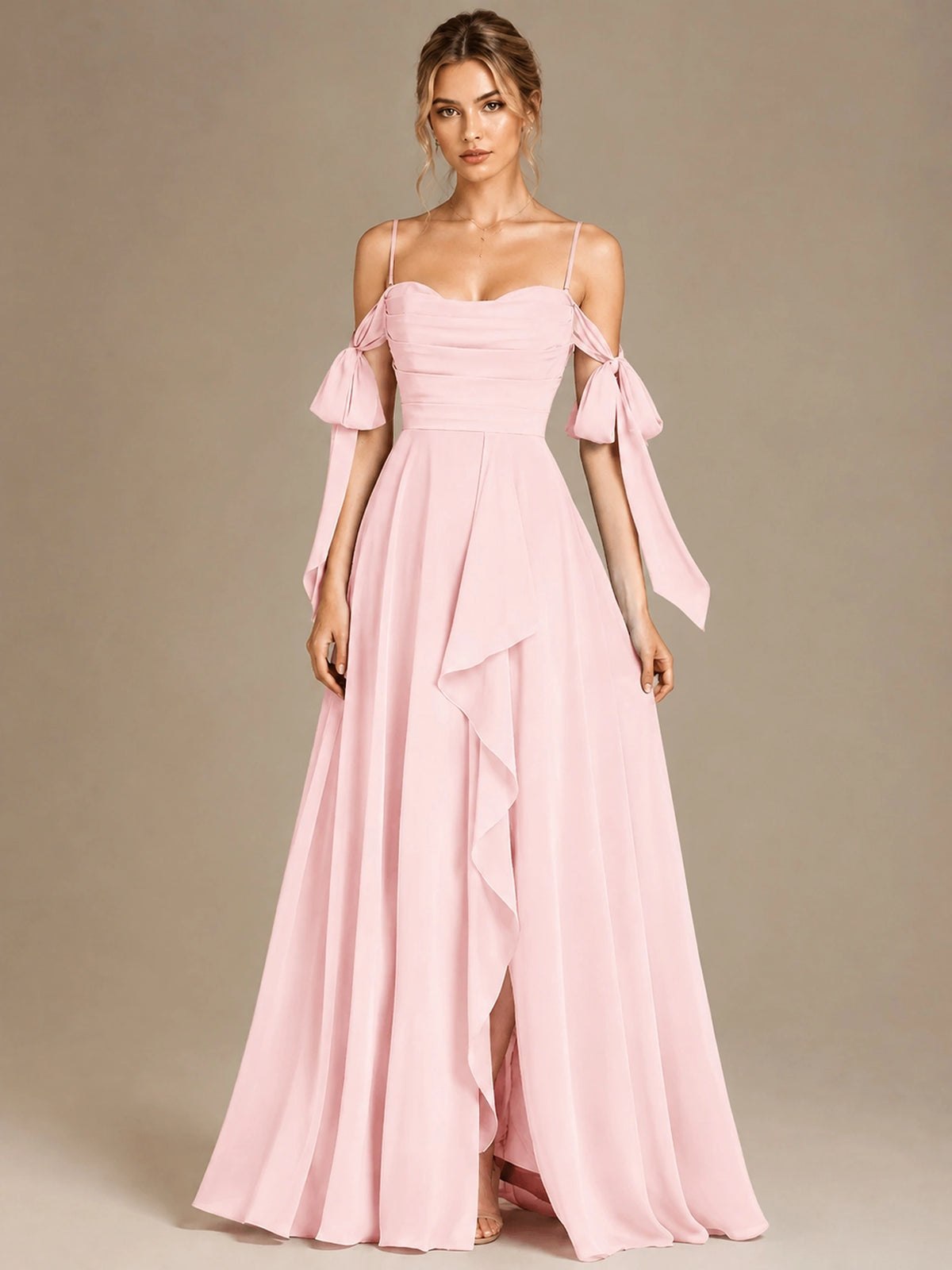 A-Line Ruffles Chiffon Bridesmaid Dress with Slit