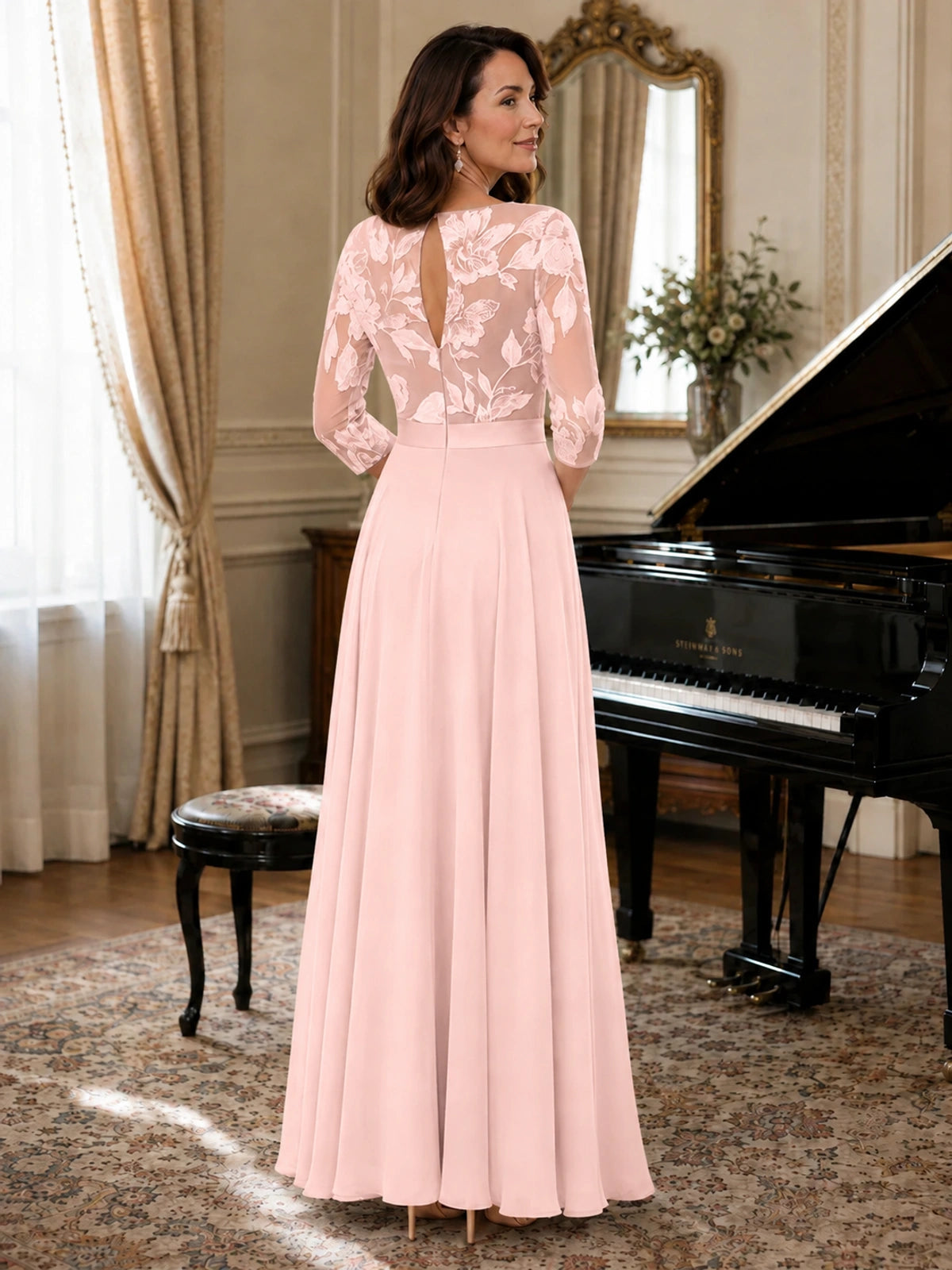 Lace Applique Wide-Leg Chiffon Mother of the Bride Jumpsuit