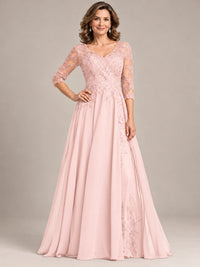 Sequin Lace A-Line Mother of the Bride Dress with 3/4 Sleeves
