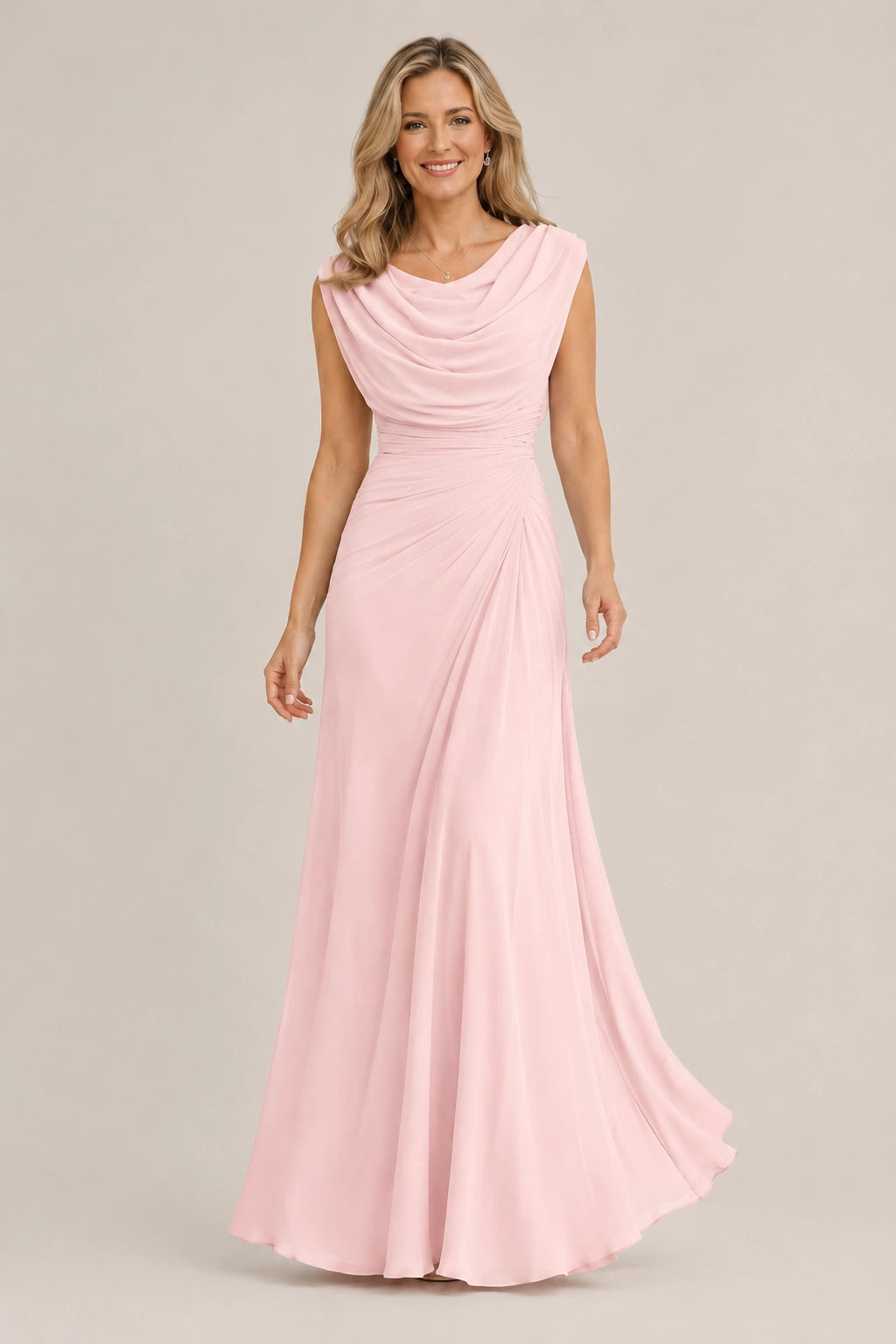 Cowl Neck Ruched Chiffon Mother of the Bride Dress