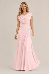 Cowl Neck Ruched Chiffon Mother of the Bride Dress