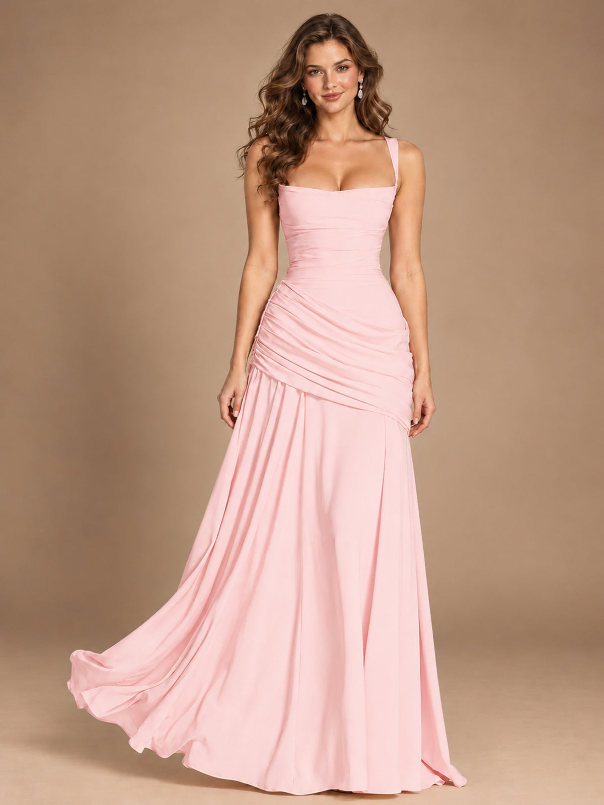 Butter Yellow Square Neck Ruched A-Line Prom Dress