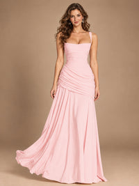 Butter Yellow Square Neck Ruched A-Line Prom Dress