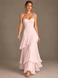 Spaghetti Strap Tiered Ruffles Chiffon Prom Dress