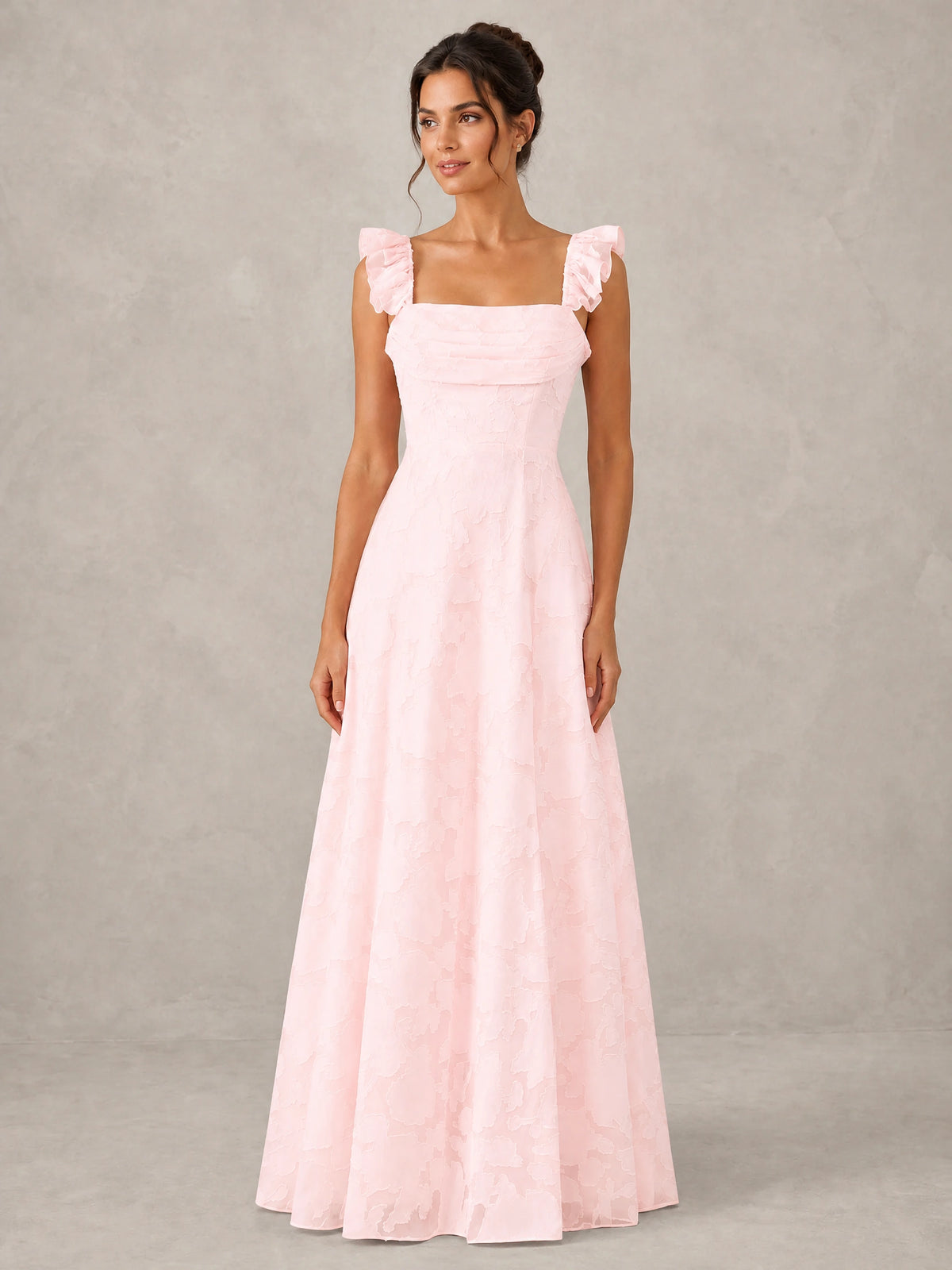 Jacquard Square Neck A-Line Maxi Dress
