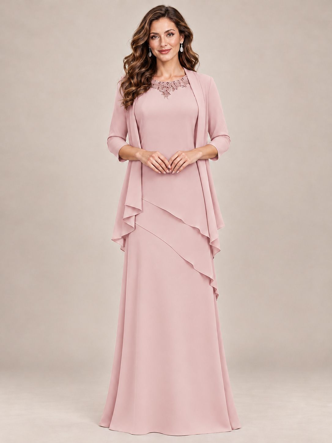 Dusty Blue Two-Piece Chiffon Mother of the Bride Dress with Jacket