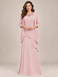 Dusty Blue Two-Piece Chiffon Mother of the Bride Dress with Jacket