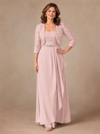 Blush Pink A-Line Mother of the Bride Dress with Lace Jacket and Ruffles