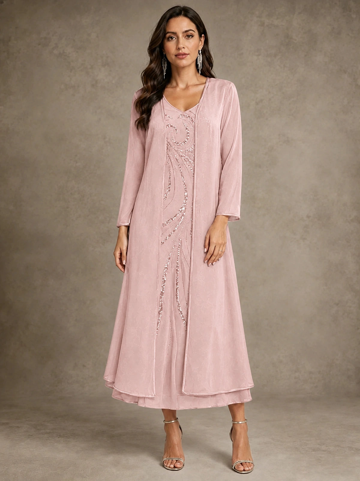 Sequin Chiffon Mother of the Bride Dress with Jacket
