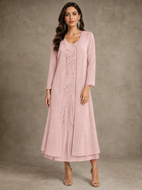 Sequin Chiffon Mother of the Bride Dress with Jacket
