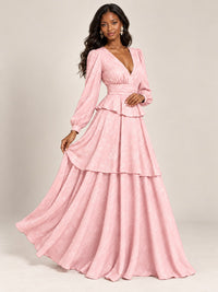 Blush Pink Floral Long Sleeve Maxi Dress
