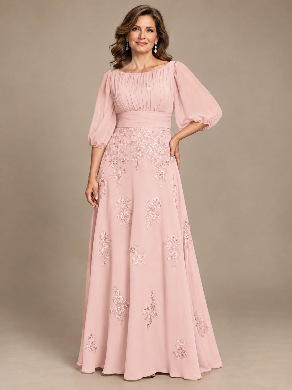 A-Line Mother of the Bride Dress with Sheer Puff Sleeves