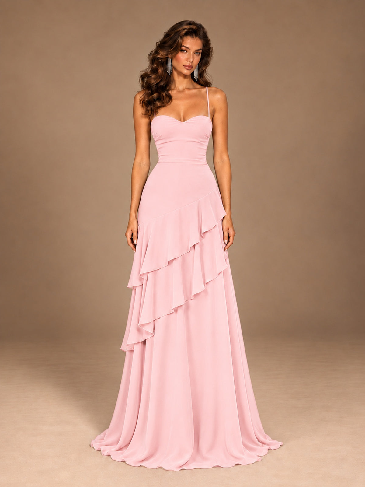 Sweetheart A-Line Ruffle Prom Dress with Spaghetti Straps