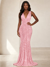 Sequin Mermaid Prom Dress with V-Neck and Ruched Waist