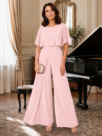 Chiffon Mother of the Bride Jumpsuit with Layered Cape Sleeves