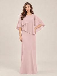 Blush Pink-Chiffon 2 Piece A Line Mother of The Bride Dresses with Cape