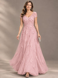 Lace Appliques A-line Mother of The Bride Dresses with Short Sleeves
