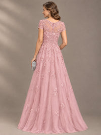 Lace Appliques A-line Mother of The Bride Dresses with Short Sleeves