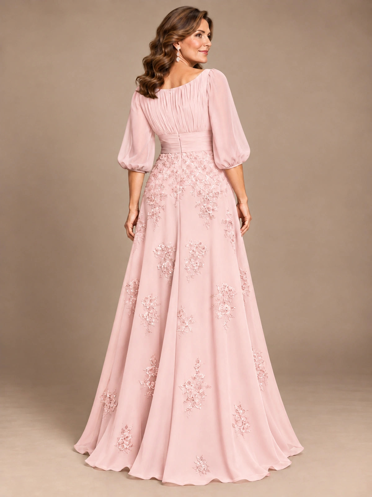 A-Line Mother of the Bride Dress with Sheer Puff Sleeves