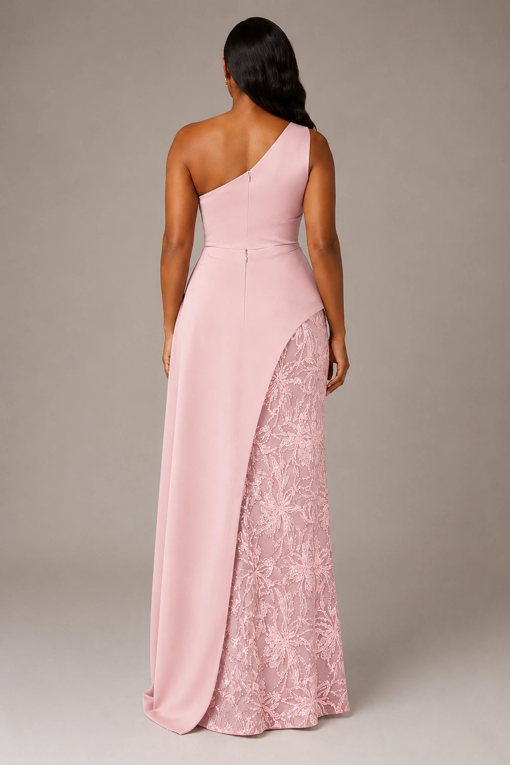 One-Shoulder Mother of the Bride Dress with Sequin Skirt and Peplum