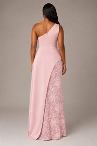One-Shoulder Mother of the Bride Dress with Sequin Skirt and Peplum