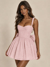 Sweetheart Glitter Tulle Puffy Mini Dress with Bow