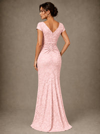 V-Neck Floral Jacquard Mother of the Bride Dress with Slit
