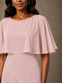 Taupe Chiffon A-Line Mother of the Bride Dress with Cape Sleeves