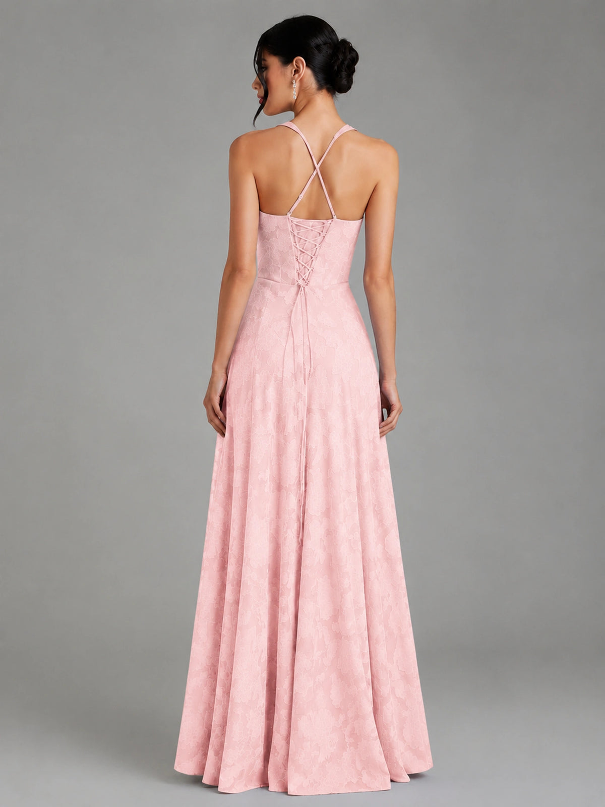 A-Line Halter Floral Chiffon Maxi Dress