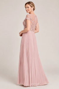 Embroidered Lace Pleated Mother of the Bride Dress