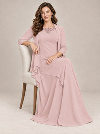Dusty Blue Two-Piece Chiffon Mother of the Bride Dress with Jacket