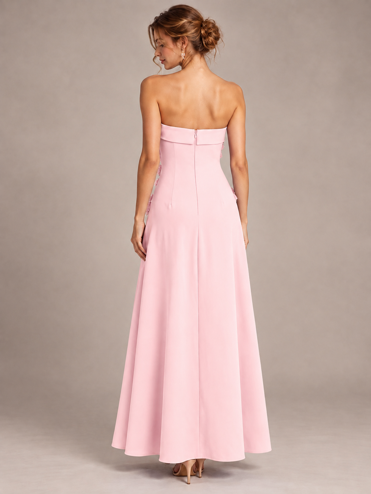 Yellow Strapless 3D Floral Appliques Maxi Dress