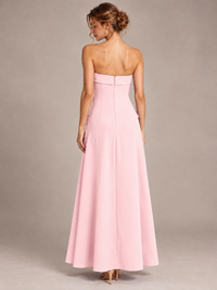 Yellow Strapless 3D Floral Appliques Maxi Dress