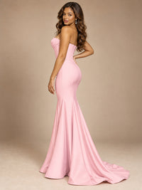 Red Strapless Satin Mermaid Prom Dress with Corset Bodice
