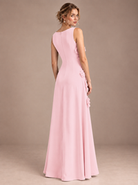 3D Floral Applique Sleeveless Formal Maxi Dress